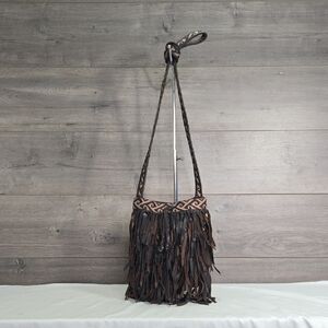 Lucky Brand Fringe Brown Leather Crossbody Shoulder Bag